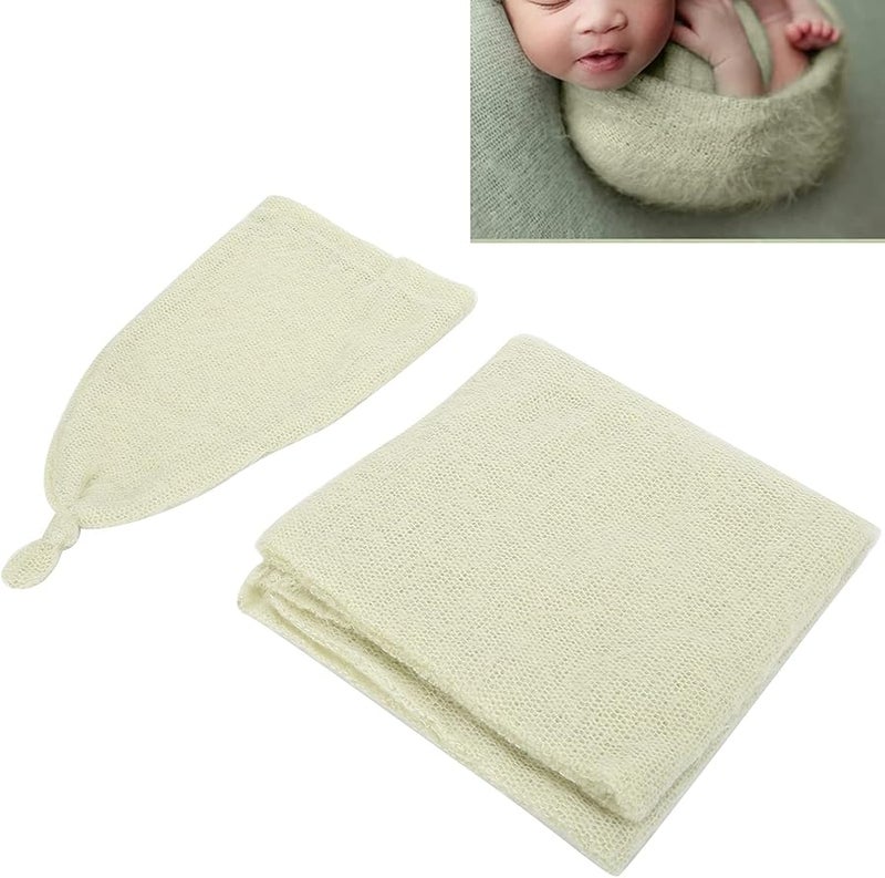 Mohair Knitted Baby Photography Hat And Wrap Set 40x160cm Soft Newborn Photo Prop - Image 5